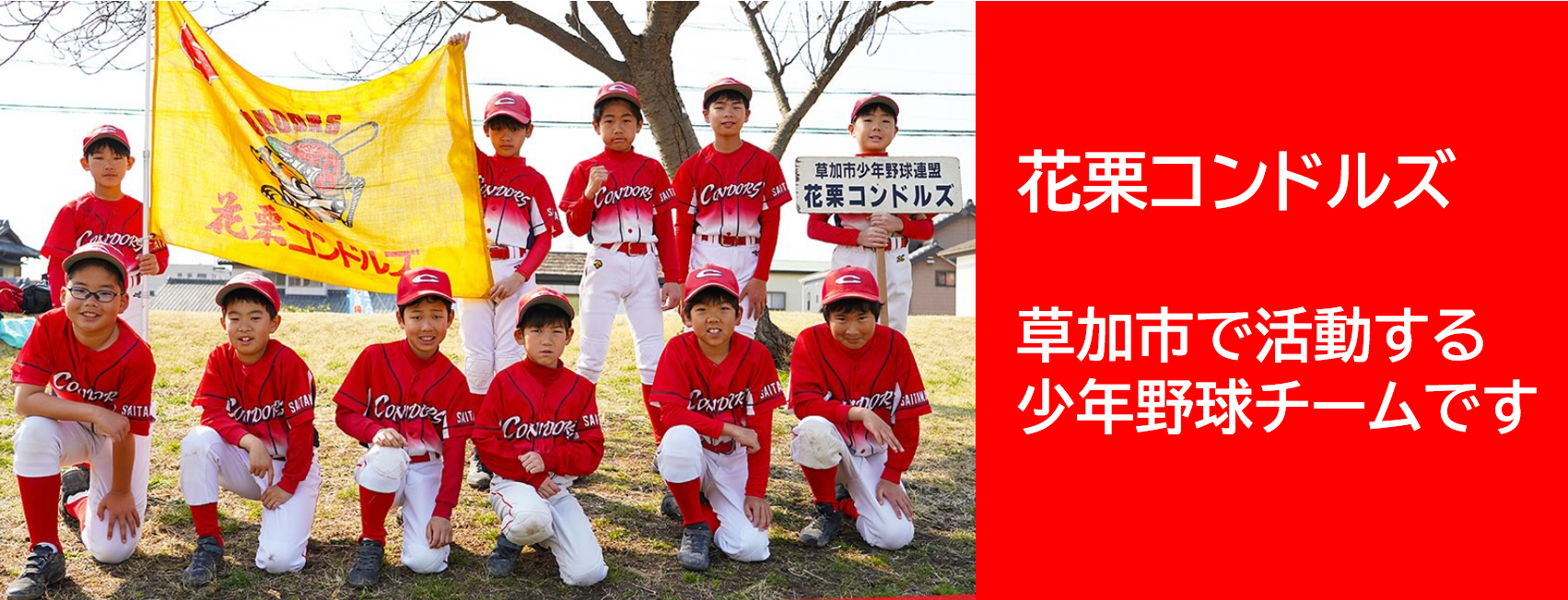 　　花栗コンドルズは 草加市で元気に楽しく活動する 学童少年野球チームです！